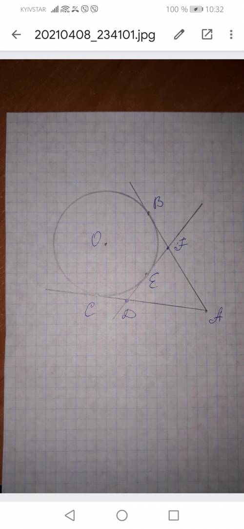 Прямі AD, ACi DF дотикаються до кола у точках В,С i Е відповідно (див. мал). Периметр трикутника ADF