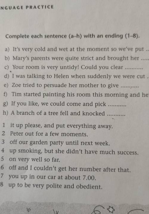 complete the sentences a-h with an ending 1-8​