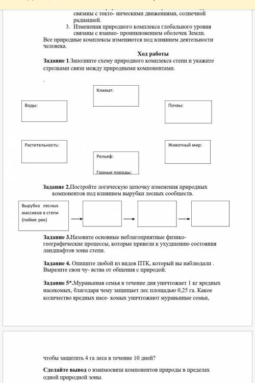 выявление взаимодействия между природных компонентов на примере определенного ПТК.Практическая по ге