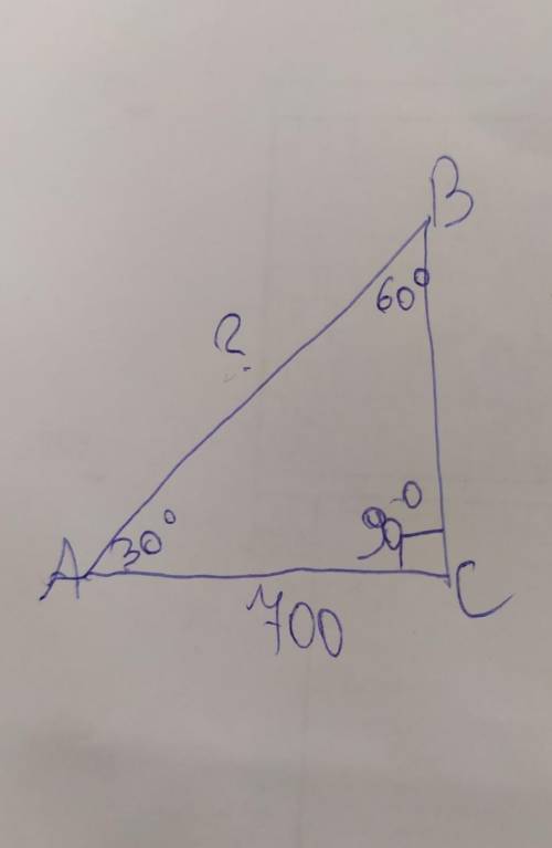 Найти гипотенузу, зная только один катет и все углы. ​