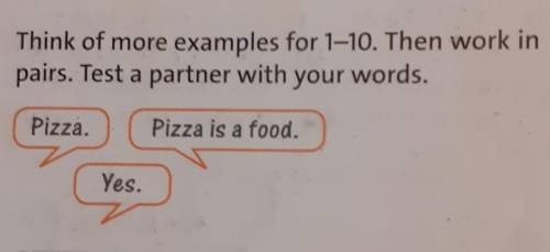 2 Think of more examples for 1-10. Then work inpairs. Test a partner with your words.Pizza.Pizza is