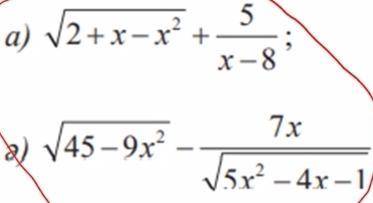 / 1. (√2+x-x^2)+ 5/x-8 2.( √45-9x^2 )-( 7x/5x^2-4x-1 )