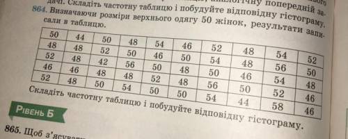 Визначаючи розміри верхнього одягу 50 жінок, результати записали в таблицю. Складіть частотну таблиц