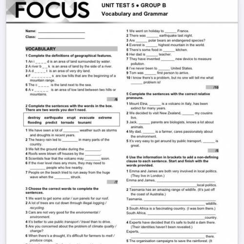 Vocabulary and grammar group B united test 5