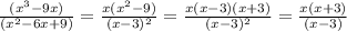 \frac{(x^3-9x)}{(x^2-6x+9)}= \frac{x(x^2-9)}{(x-3)^2}=\frac{x(x-3)(x+3)}{(x-3)^2}=\frac{x(x+3)}{(x-3)}