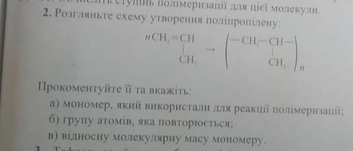 2. Розгляньте схему утворення поліпропілену; Прокоментуйте її та вкажіть:а) мономер, який використал