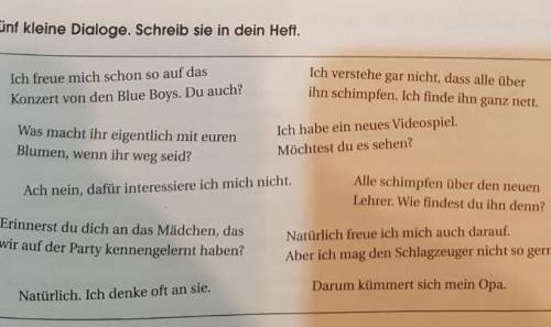 немецкий Написать пять кратких диалогов с этими предложениям​