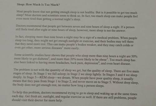 3) According to the passage, what is a reasonable amount of sleep per night? A. 6-7 hours B. 7-9 hou