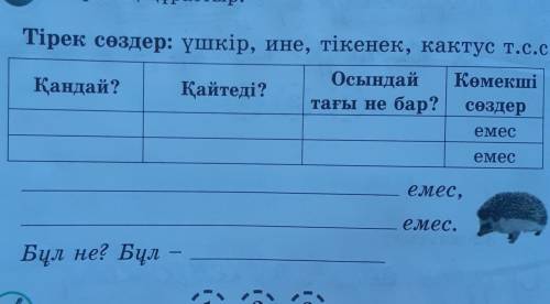 Жұмбақ құрастыр. Тірек сөздер: үшкір, ине, тікенек, кактус т.с.с.Қандай? Қайтеді? Осындай тағы не ба