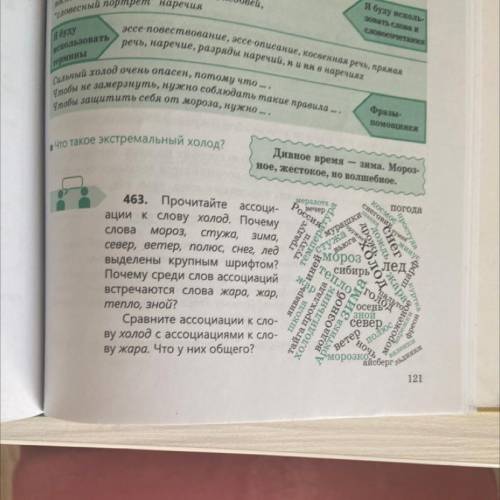 463. Прочитайте ассоци- ации к слову холод. Почему слова мороз, стужа, зима, север, ветер, полюс, сн