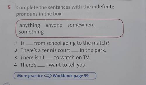 Ex5 p98 Complete the sentences with the indefinite pronouns in the box.​