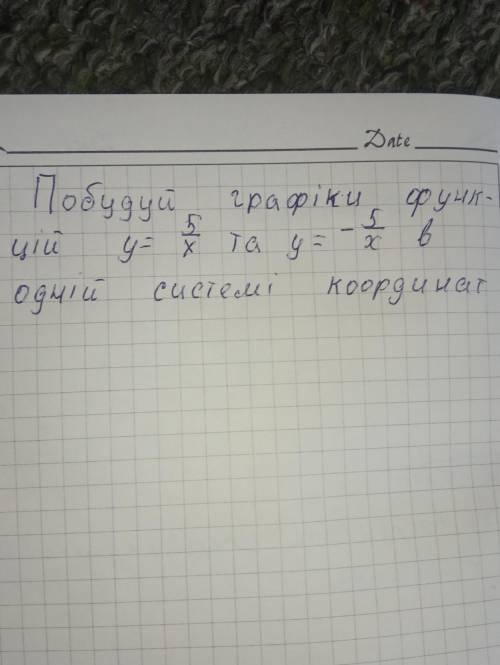 Побудуй графіки функційy=5/x та y=-5/x в одній системі координат​