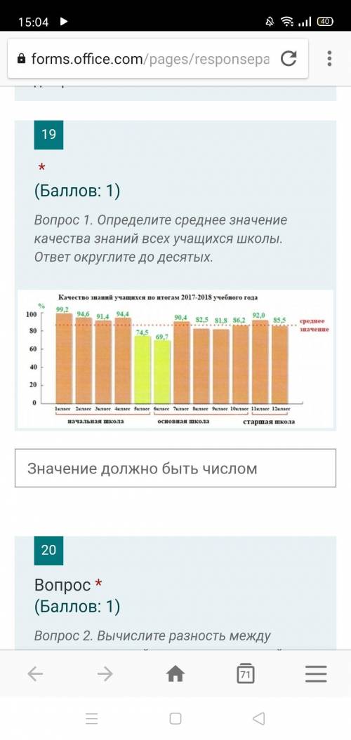 Определите среднее значение качества знаний всех учащихся школы. ответ округлите до десятых.