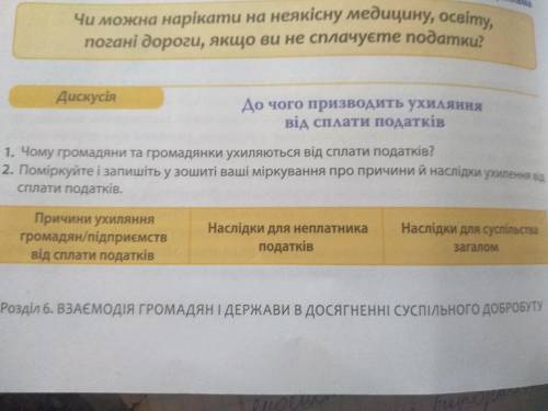 Поміркуйте і запишіть у зошиті ваші міркування про причини й наслідки ухилення від сплати податків.