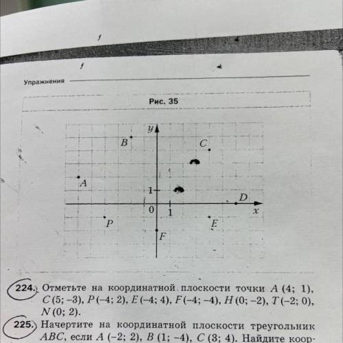 224. Отметьте на координатной: плоскости точки А (4; 1), С (5; -3), Р(-4; 2), E (-4; 4), F(-4; -4),