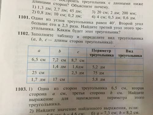 решить эту задачу: Заполните таблицу и определите вид треугольника ( a, b, c - длины сторон треуголь