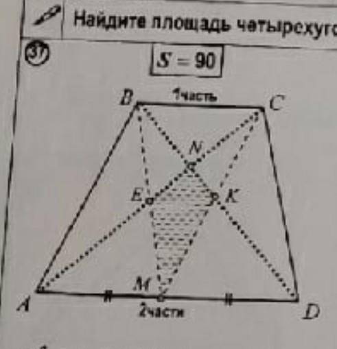 Найдите площадь треугольника MENK, если площадь трапеции ABCD S=90 ​