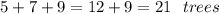 5 + 7 + 9 = 12 + 9 = 21 \: \: \: trees