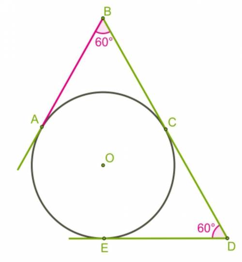 Проведены касательные окружности AB, BD и DE, точки касания A, C и E. AB = 18 см. Определи периметр