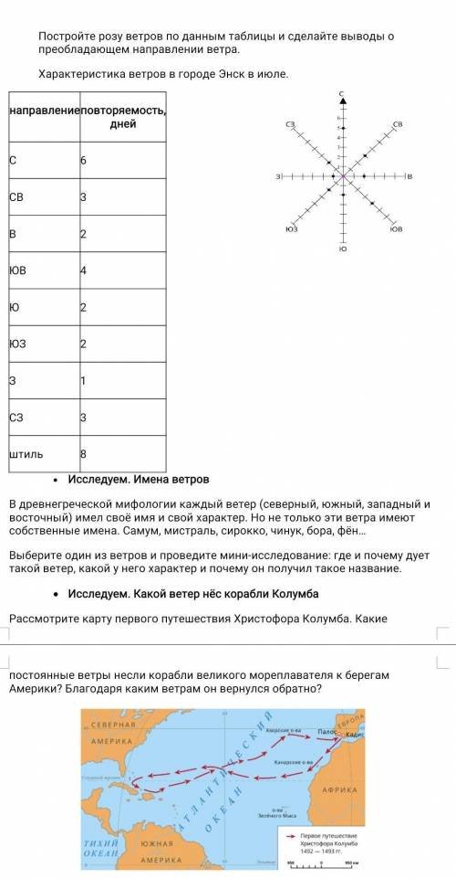 Постройки розу ветров по данным таблицы и сделайте выводы о преобладающим направлении ветра. ​