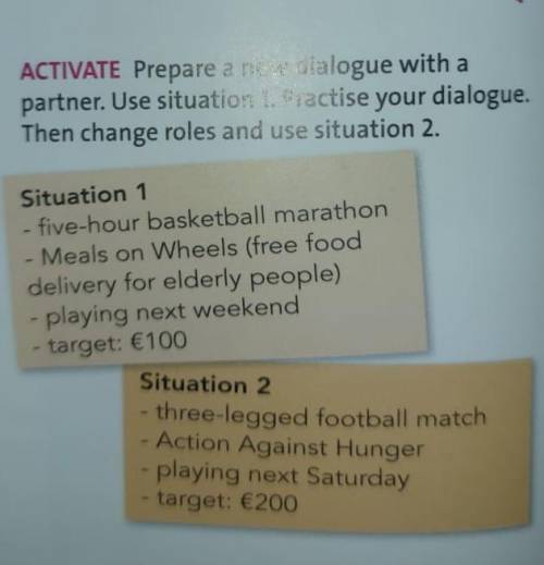 ACTIVATE Prepare a re dlalogue with a partner. Use situation . Practise your dialogue. Then change r