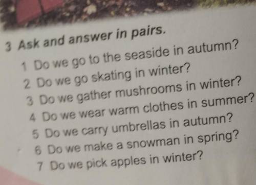 3 Ask and answer in pairs, 1 Do we go to the seaside in autumn?2 Do we go skating in winter?3 Do we