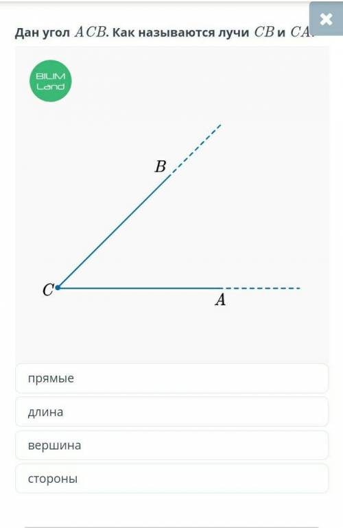 Дан угол ACB как называются лучи CB и CA прямые длина вершина стороны ​