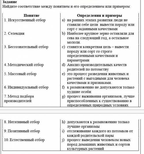 Найдите соответствие между понятием и его определением или примером:​