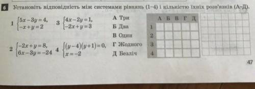 Установіть відповідність між системами рівняння ​