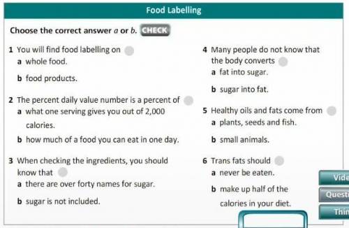 Choose the correct answer a or b. CHECK 1 You will find food labelling ona whole food.4 Many people