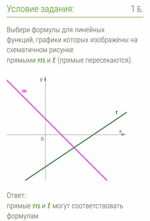 Прямые m и t могут соответствовать формулам y=−3x+1,2;y=13x−3y=13x+3;y=13x−1,2y=13x+1,2;y=13x+1,2​