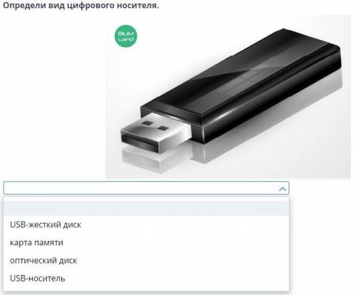 1. Определи вид цифрового носителя. USB-жесткий диск карта памяти оптический диск USB-носитель