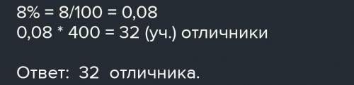 Задача No3 В школе - 400 учениковОтличников - ? 8% от всех учащихсяСколько отличников в школе? ​