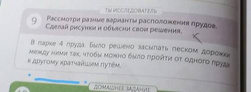 ТЫ ИССЛЕДОВАТЕЛЬ Рассмотри разные варианты расположения прудов.Сделай рисунки и объясни свои решения