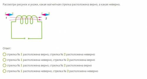 Рассмотри рисунок и укажи, какая магнитная стрелка расположена верно, а какая неверно.