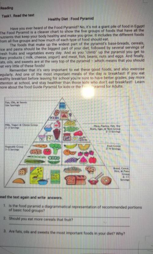 Reading Task1. Read the textHealthy Diet : Food PyramidHave you ever heard of the Food Pyramid? No, 