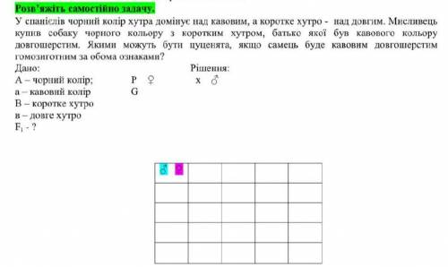 Дано: Рішення: А – чорний колір; Р ♀ х ♂ а – кавовий колір G В – коротке хутро в – довге хутро F 1 -