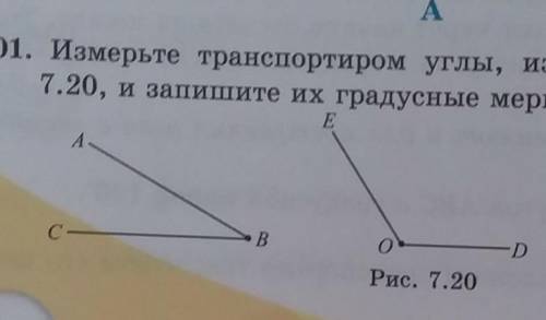 201. Измерьте транспортиром углы, изображенные на рисунке 7.20, и запишите их градусные меры:EEAFВ0D
