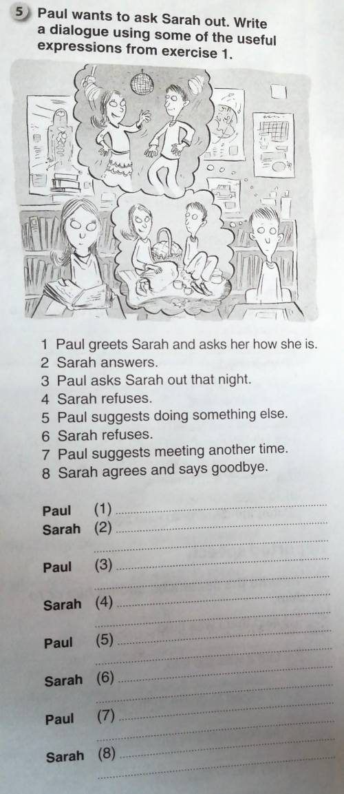 5) Paul wants to ask Sarah out. Write a dialogue using some of the usefulexpressions from exercise 1