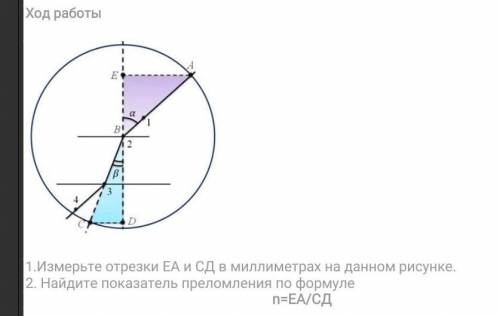 1.измерьте отрезки ЕА и СД в миллиметрах на данном рисунке 2.найдите показатель преломления по форму