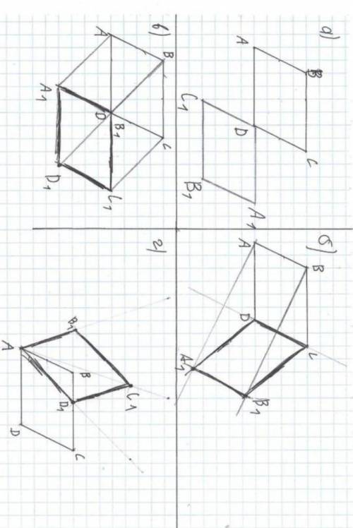 Начертите параллелограмм АВСД. Постройте образ параллелограмма: 1) при симметрии относительно точки 