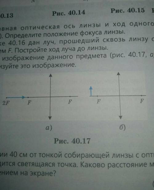 Постройте изображение данного предмета (рис.40.17,а,б) в линзе.Охарактеризуйте это изображение. ​