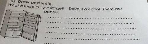 4) Draw and write.What is there in yourfridge ? - There is a carrot. There areapples.​