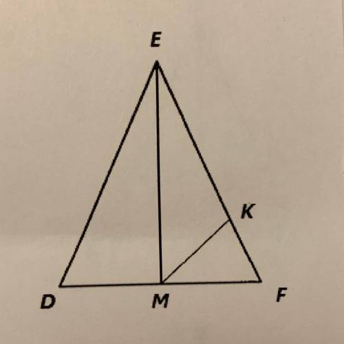 На рисунке DE=EF и DM=MF, MK – биссектриса треугольника MEF. Найдите угол DMK. С применением признак