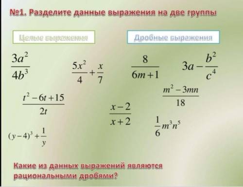 Разделите данные выражения на две группы . какие из данных выражений являются рациональными​