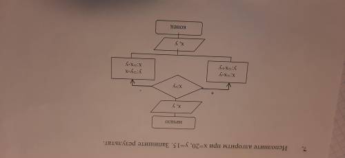 Исполните алгоритм при x=20, y=15.