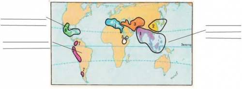 Нужна ! Пользуясь картой, впишите в пустые строчки названия растений, возьникших в заданном культурн
