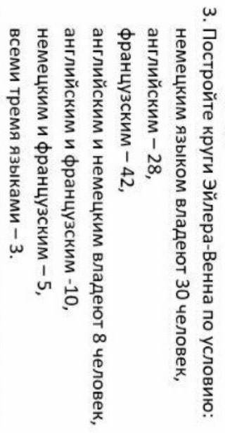 3. Постройте круги Эйлера-Венна по условию: немецким языком владеют 30 человек, английским -28, фран