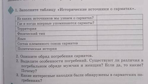 1. Заполните таблицу «Исторические источники о сарматах». Из каких источников мы узнаем о сарматах?Г