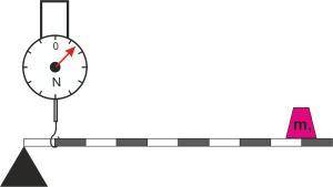 Определи показание динамометра, если рычаг находится в равновесии, а масса противовеса равна m1=12кг